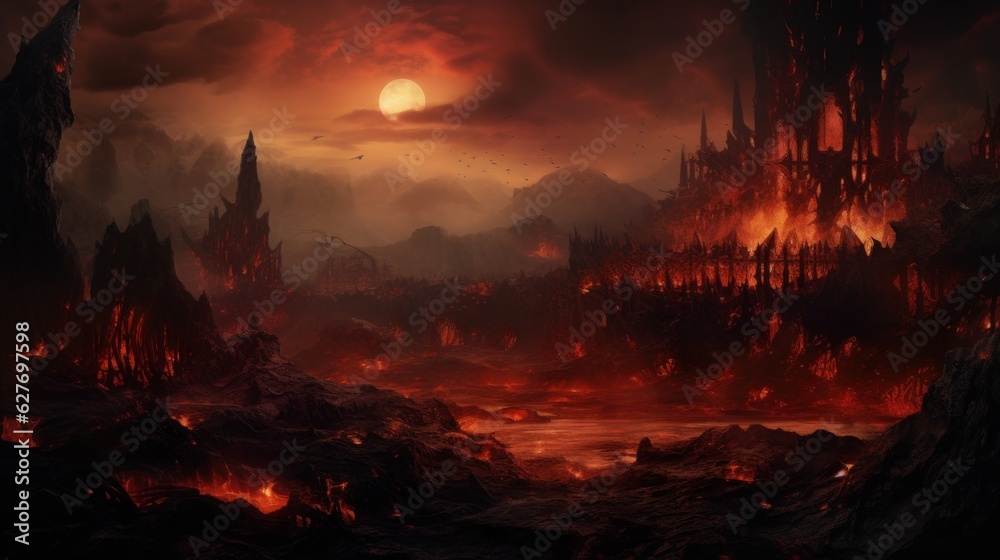 A wide shot of hell