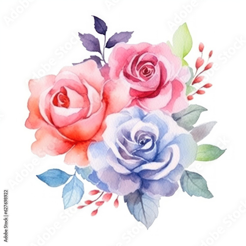 A tender watercolor bouquet of roses on a white background  ai generative