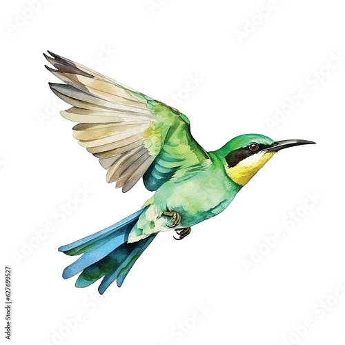 Green Bee-eater bird watercolor paint
