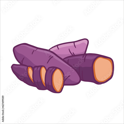 vector illustration of purple sweet potato or taro as a fresh plantation produce on white background, can be used as banner, poster or template