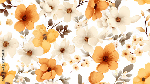 Seamless pattern small autumn flowers watercolor