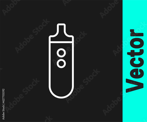 White line Electronic cigarette icon isolated on black background. Vape smoking tool. Vaporizer Device. Vector