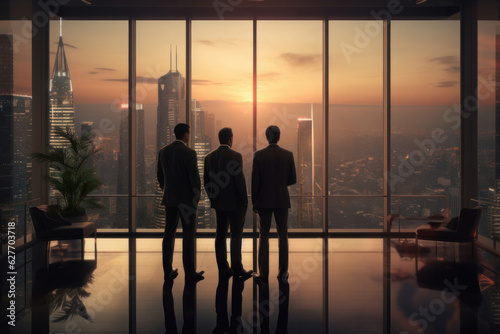 Business team, men in suits view from the back. AI generative.