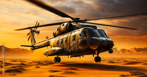 Desert Operation: Military Helicopter Landing