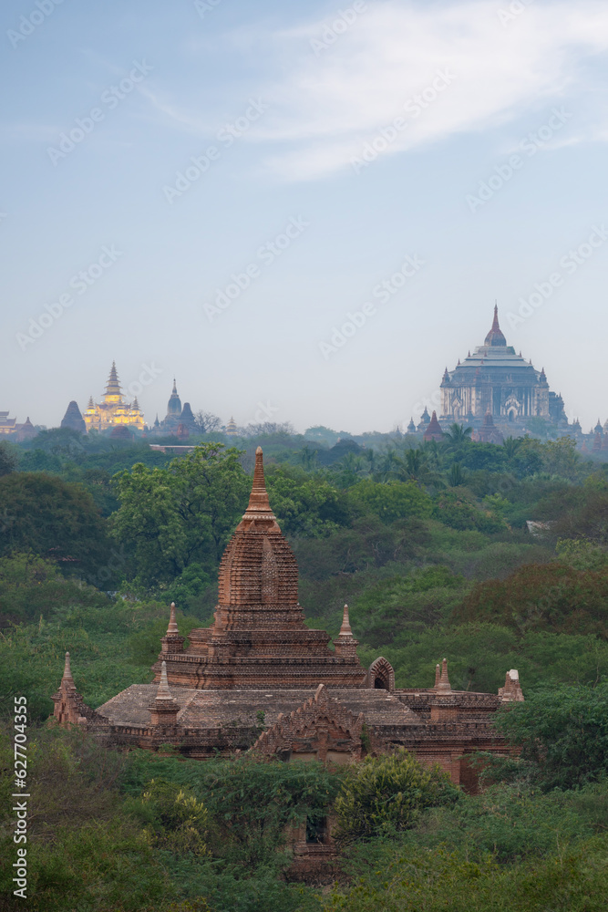 Stunning view of the beautiful Bagan ancient city (formerly Pagan). The Bagan Archaeological Zone is a main attraction in Myanmar and over 2,200 temples and pagodas still survive today.