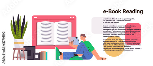 student reading e-book on tablet pc online education distance learning concept horizontal copy space