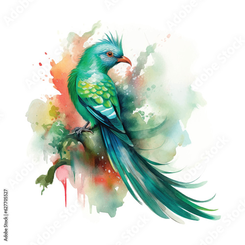 Resplendent Quetzal watercolor paint 