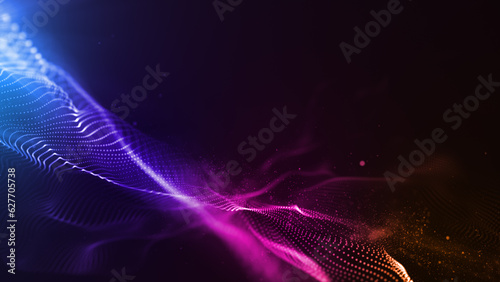 abstract futuristic glowing blue purple pink waves particle explosion background