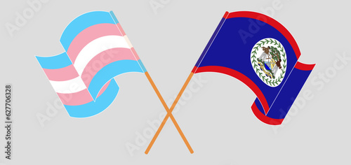 Crossed and waving flags of Transgender Pride and Belize