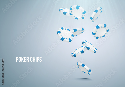 Falling white poker chips on light background. Vector illustration.