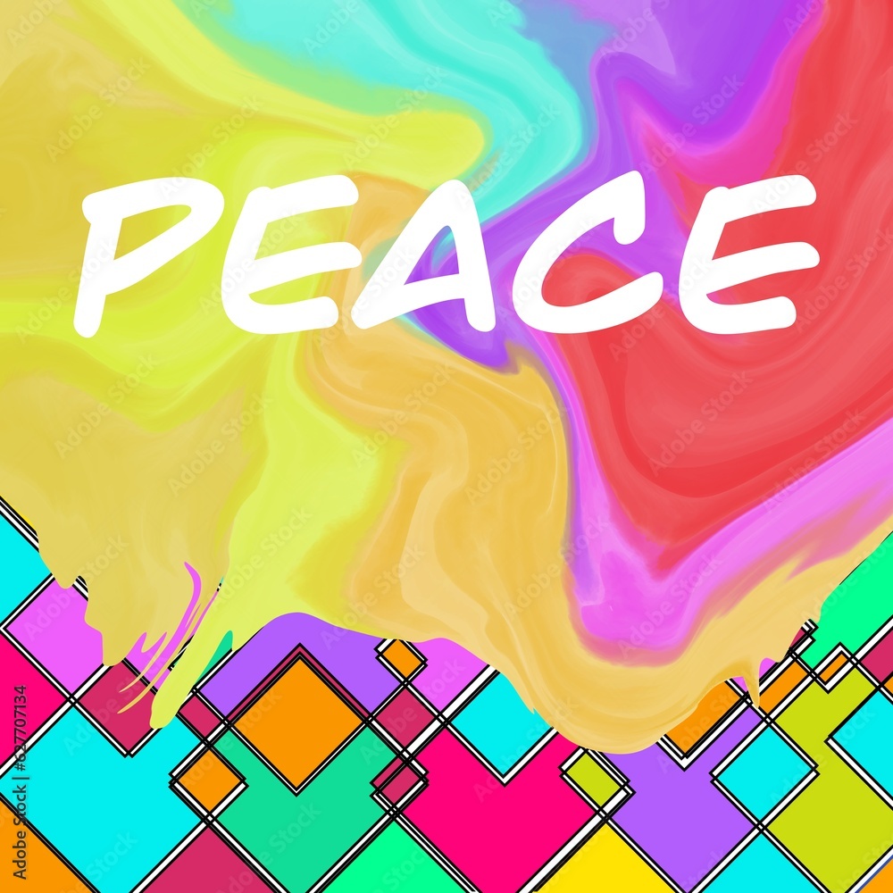 Peace Colorful Squares Grid Liquid Paint Text Peace Colorful Squares Grid Liquid Paint Text