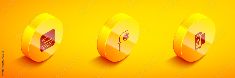 Set Isometric Smoking area, Train station clock and Toilet the train car icon. Vector Set Isometric Smoking area, Train station clock and Toilet the train car icon. Vector