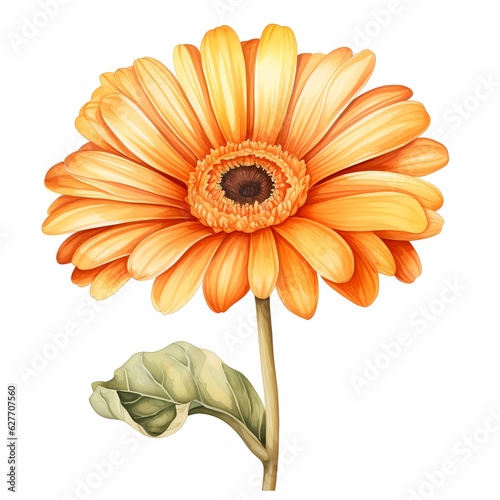 a watercolor depiction of an orange gerbera flower