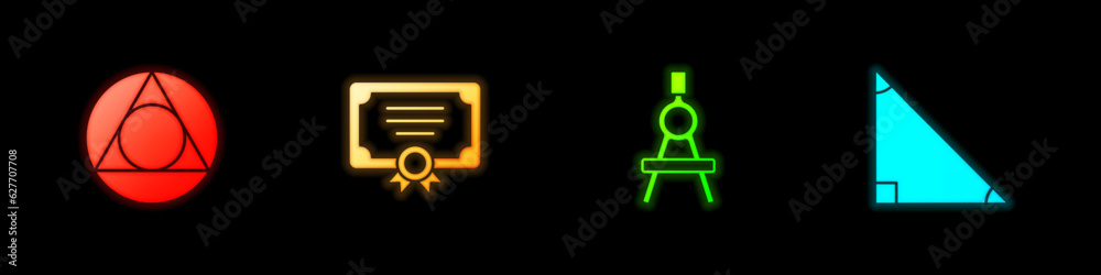 Fototapeta premium Set Triangle math, Certificate template, Drawing compass and icon. Vector
