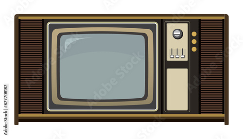 Vintage TV front view with blank space at screen. Retro wooden television isolated flat design vector illustration. photo