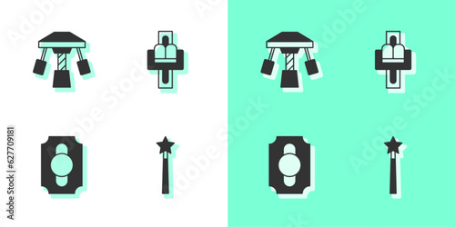Set Magic wand, Attraction carousel, Circus ticket and icon. Vector