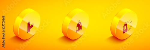 Set Isometric Toilet bowl, Bottle for cleaning agent and Dishwashing liquid bottle icon. Vector