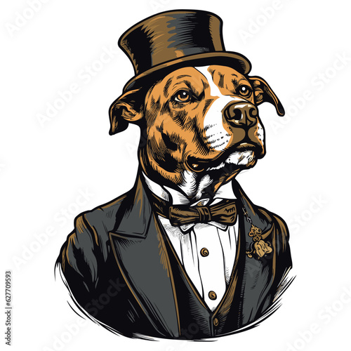Dog with a hat, vector illustration, isolated on white background.