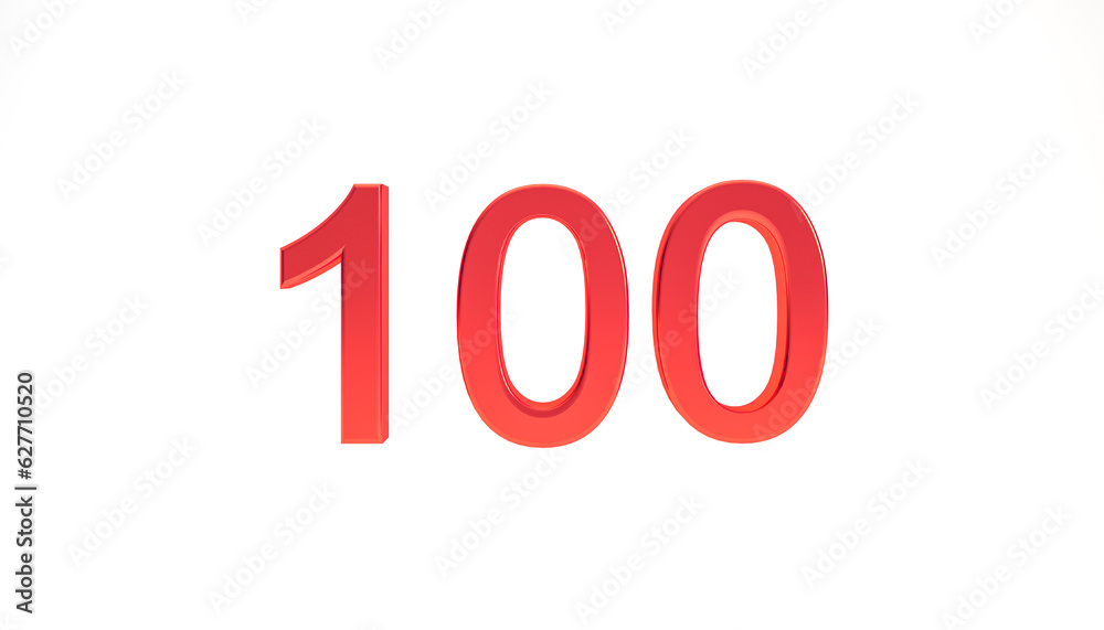 Red 100 followers symbol for celebration 3d rendering isolated on white background. Red 100 followers symbol for celebration 3d rendering isolated on white background.