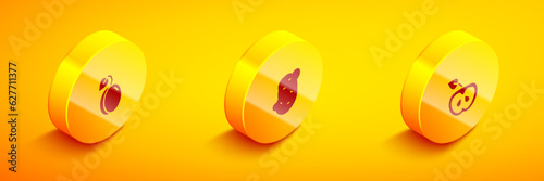 Set Isometric Plum fruit, Potato and Apple icon. Vector