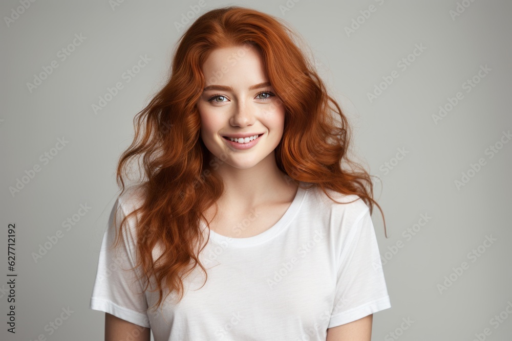 happy, stylish young woman with wavy red hair and freckles. Perfect for fashion and lifestyle enthusiasts. Generative AI happy, stylish young woman with wavy red hair and freckles. Perfect for fashion and lifestyle enthusiasts. Generative AI