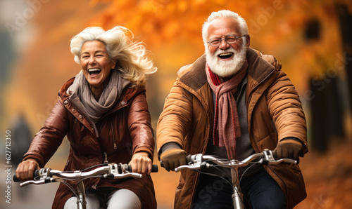 Active Autumn: Happy Senior Couple on Bike