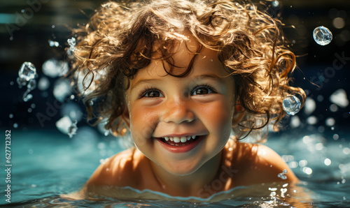 Happy Kid Swimming in Pool: Childhood Joy and Fun