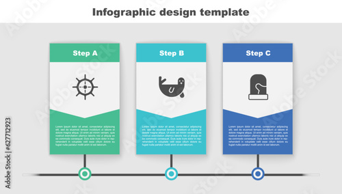 Set Ship steering wheel, Fur seal animal and Christmas mittens. Business infographic template. Vector