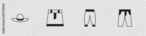 Set Elegant women hat, Skirt, Pants and icon. Vector