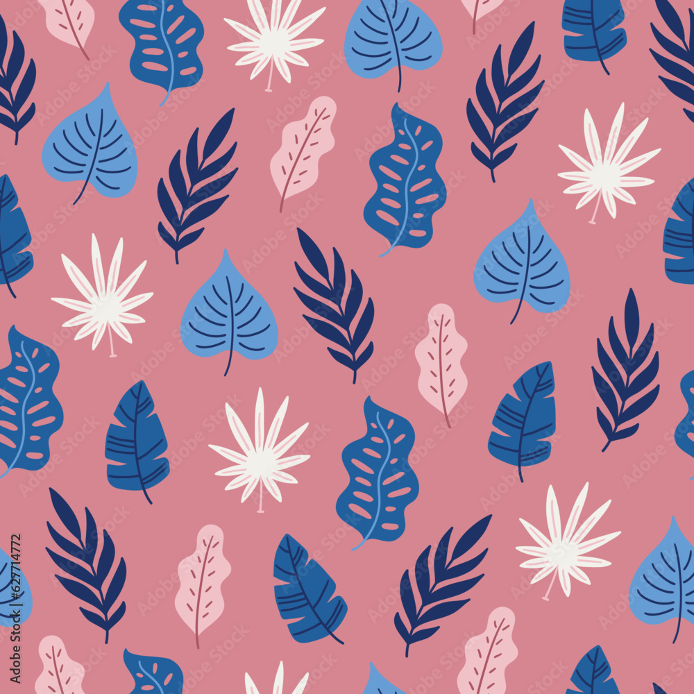 Summer seamless pattern with tropical and palm leaves. Vector illustration Summer seamless pattern with tropical and palm leaves. Vector illustration