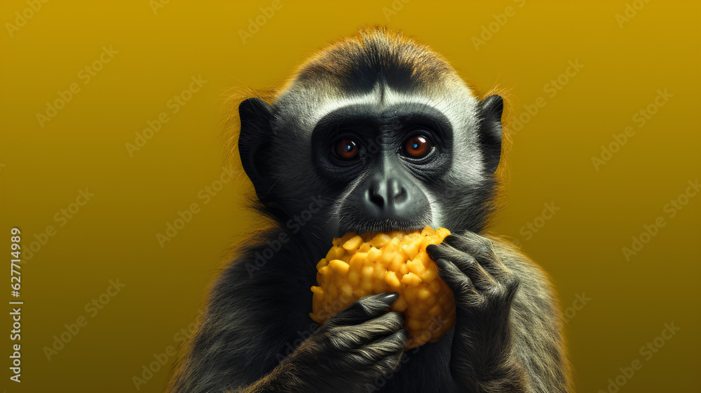 monkey eating banana colourful and in high-resolution 