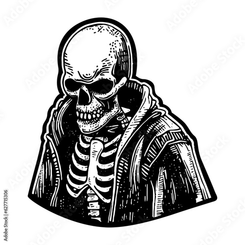 cool skeleton wearing a hoodie illustration