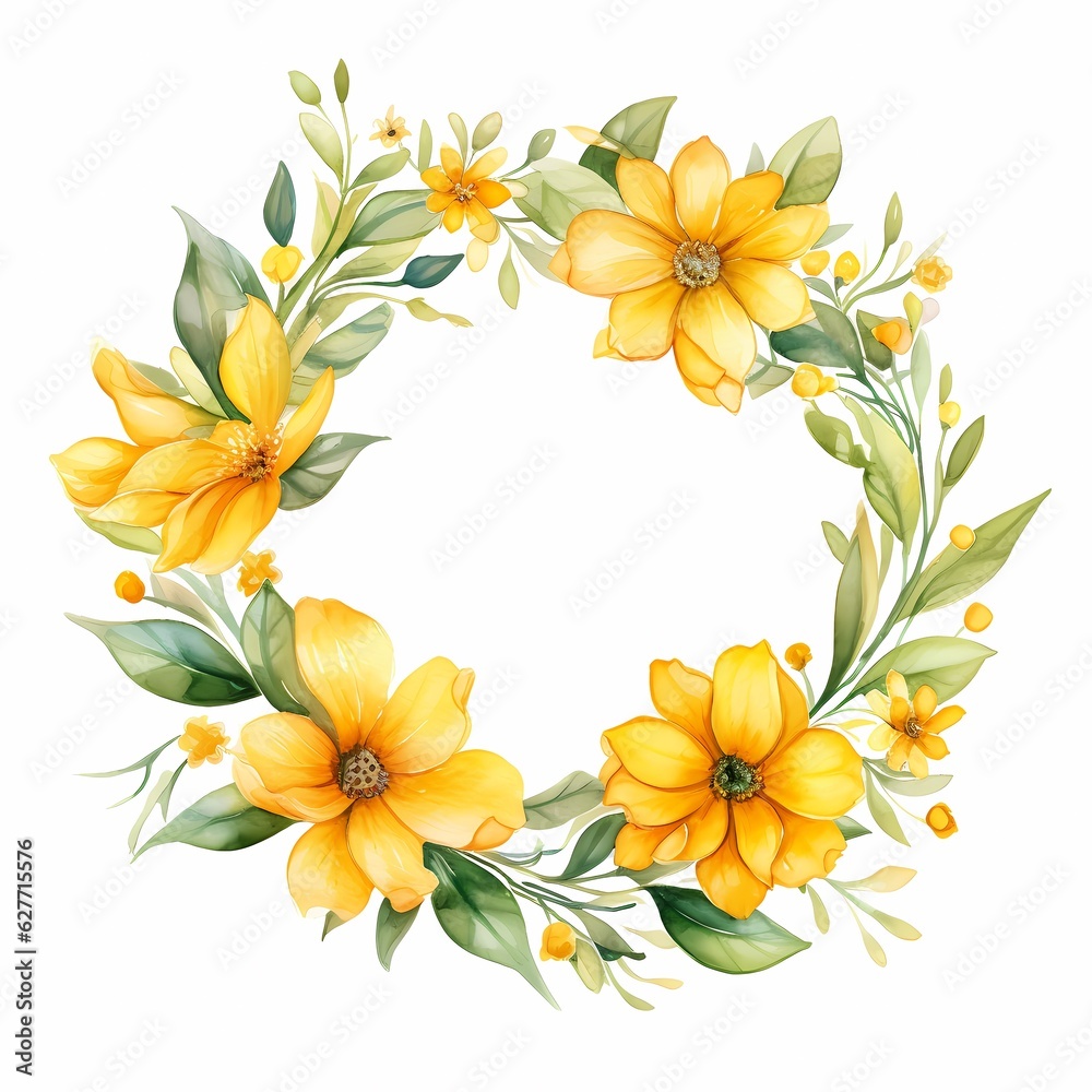 an illustration of yellow flower wreath with leaf
