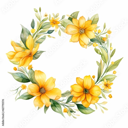 an illustration of yellow flower wreath with leaf © Cubydesign
