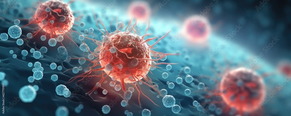 Molecular structure of cancer cells under microscope, realistic macro body panorama. Molecular structure of cancer cells under microscope, realistic macro body panorama.