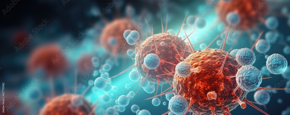 Molecular structure of cancer cells under microscope, realistic macro body panorama. Molecular structure of cancer cells under microscope, realistic macro body panorama.