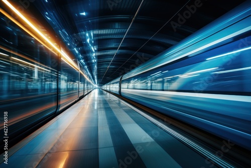 High-speed train in motion blur. Concept of speed and motion, Generative AI © tanatat