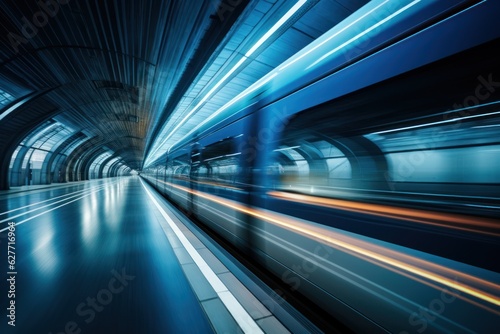 High-speed train in motion blur. Concept of speed and motion, Generative AI