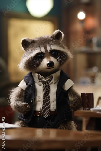 Hilarious Raccoon Dressed as Businessman in Office Setting - AI generated