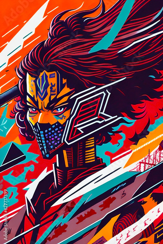 A vibrant  high-detail vector illustration of a Japan with a weapon