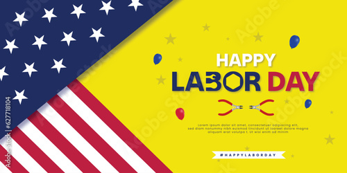 Happy labor day usa flag yellow color background social media wishing poster or banner vector file
