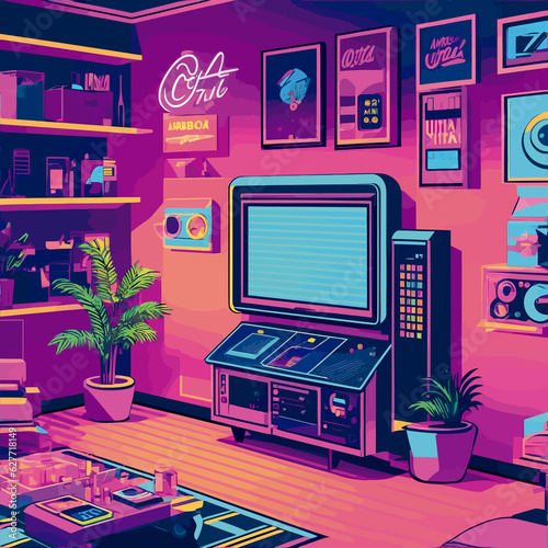 pop art cool modern game room illustration