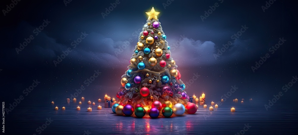 Celebrate the winter night with a decorated Christmas tree. Celebrate the winter night with a decorated Christmas tree.