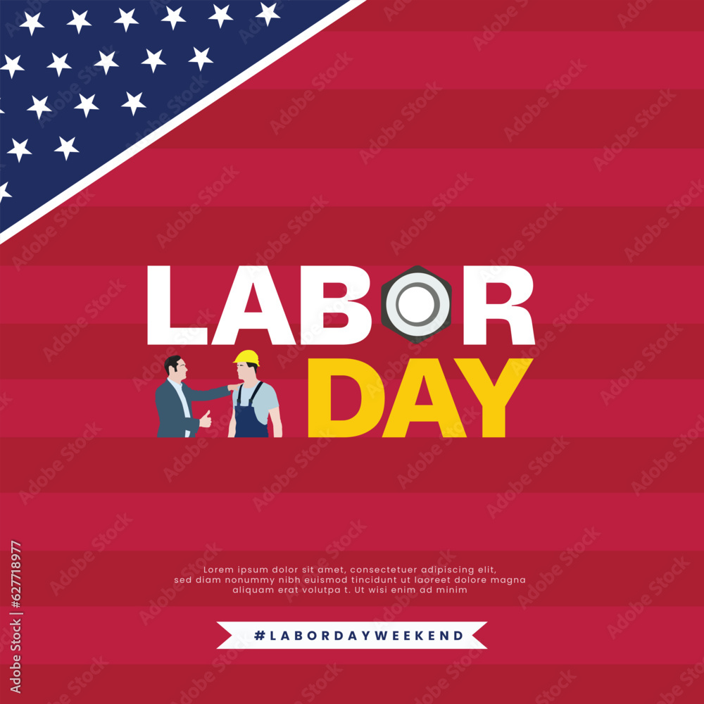 Happy labor day red color background social media wishing post or banner design vector file 