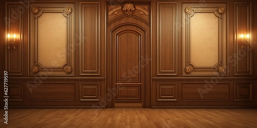 Opulent Elegance: Luxurious Hallway Adorned with Exquisite Wood Panels. Generative Ai © DigitalGenetics
