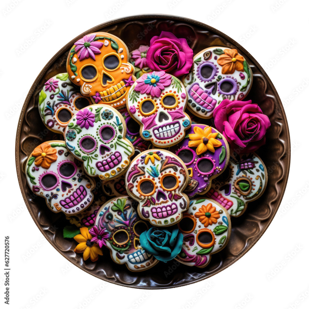 Plate of Day of Dead Cookies Isolated on a Transparent Background