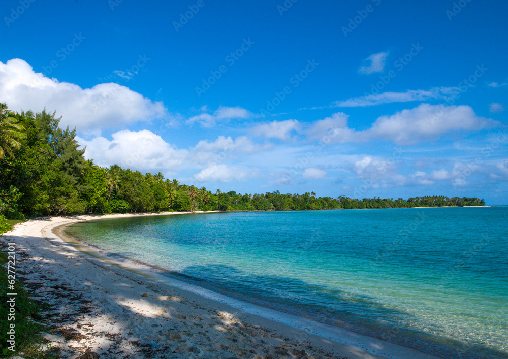 Turquoise water and white sand on a beach, Shefa Province, Efate island, Vanuatu Turquoise water and white sand on a beach, Shefa Province, Efate island, Vanuatu