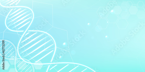 Abstract DNA structure biotechnology design concept with hexagonal texture in blue background.