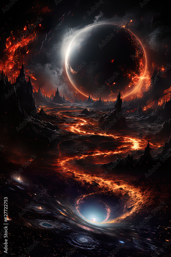 Black Hole swallowing a planet. View from dying planet. AI Art Stock ...