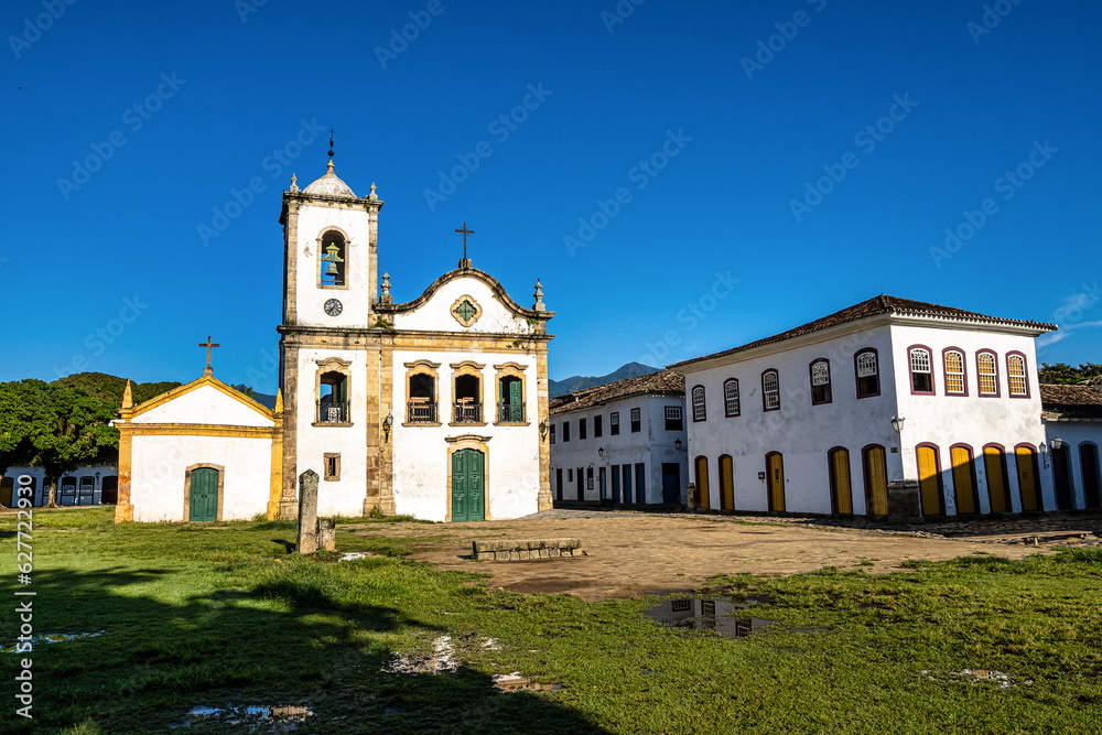The Jesuit Baroque-Rococo style of the 18th century Church of Santa Rita in Paraty on Brazil's Costa Verde